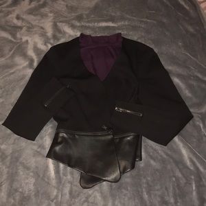 The Limited Black Blazer with Leather Detail